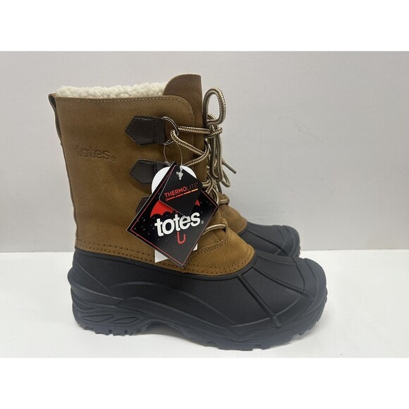 Totes Vermont men size 9 M winter boots brown suede upper and man made materials - Picture 2 of 9